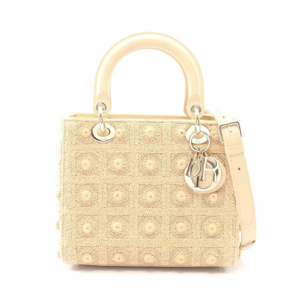 Christian Dior LADY Handbag Canvas Leather Beige Cream